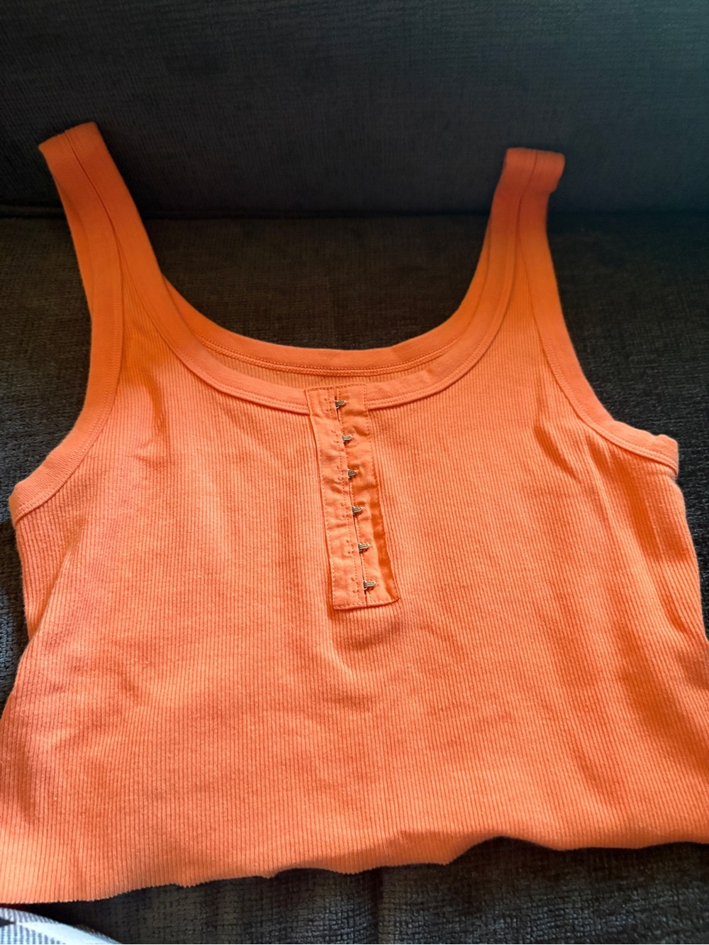 aerie Orange Ribbed Crop Tank with Front Snap Placket